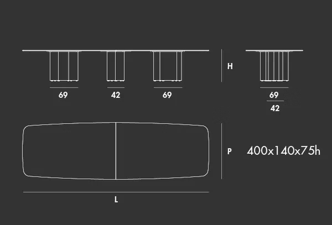 Iodo Maxi Table by Sovet, size drawing