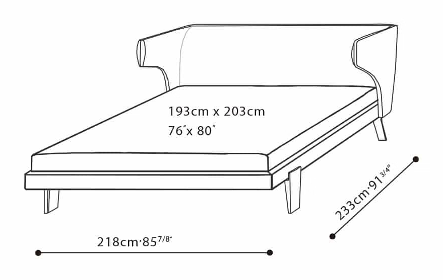 Embrace Bed by Camerich, size drawing: C03E0105 King