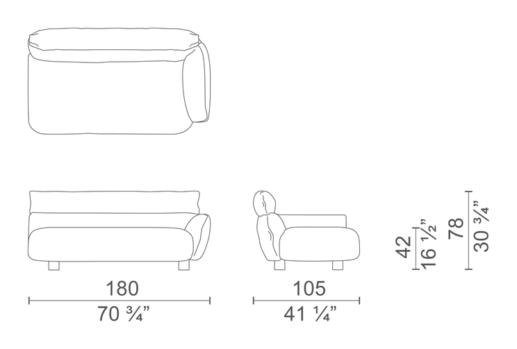 Lud'o Sofa by Cappellini, size drawing: LUS4R