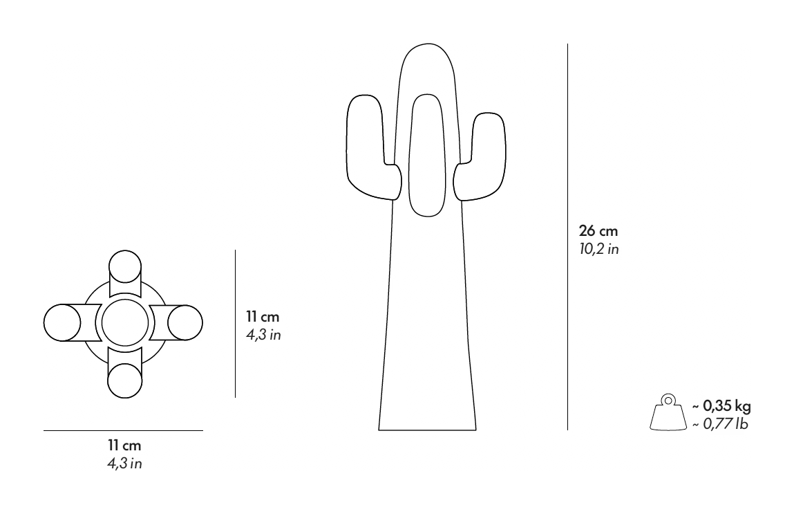 Guframini Cactus Miniature by Gufram, size drawing