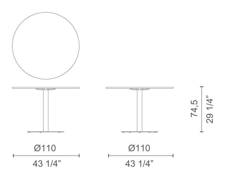 Break Lido Table by Cappellini, size drawing: BEO3A