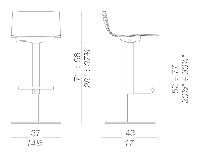 Thin S24 Stool by LaPalma, size drawing