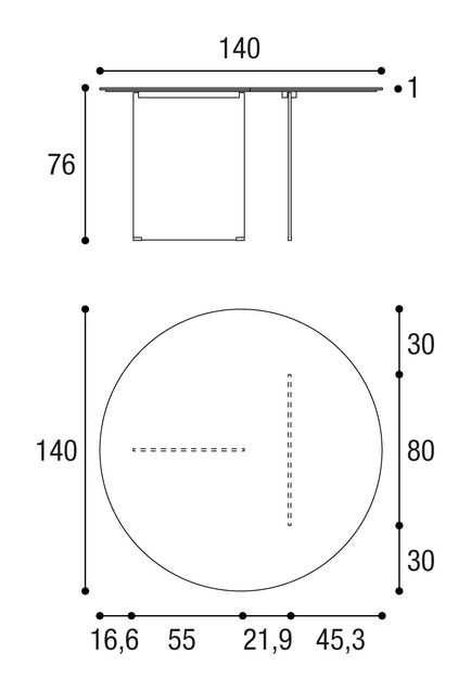 Stratum Dining Table by Lago, size drawing: 2475