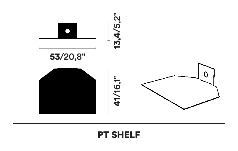 Ptolomeo Wall Bookcase by Opinion Ciatti, size drawing: PT SHELF