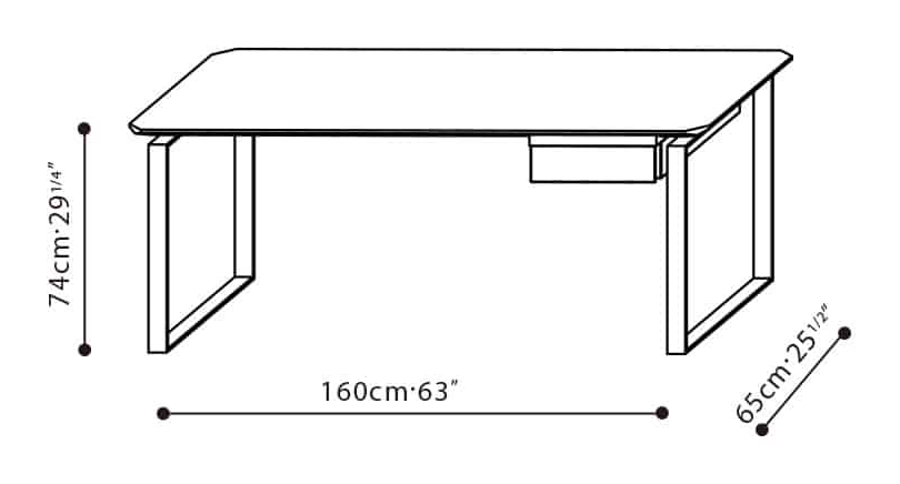 Verge Desk by Camerich, size drawing