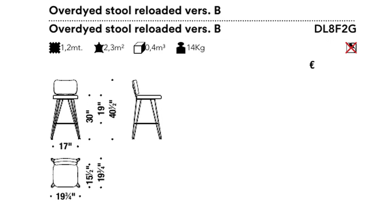 Overdyed Stool by Moroso, size drawing: Overdyed stool reloaded vers. B