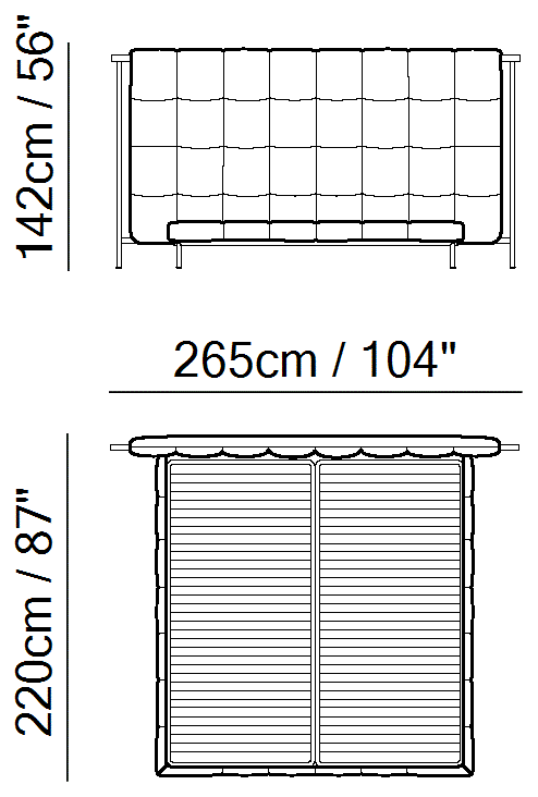 Ema Bed by Natuzzi Italia: Bed with split mesh 193X203, outline drawing with sizes