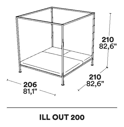 ILletto Outdoor Bed by Opinion Ciatti, size drawing: ILL OUT 200