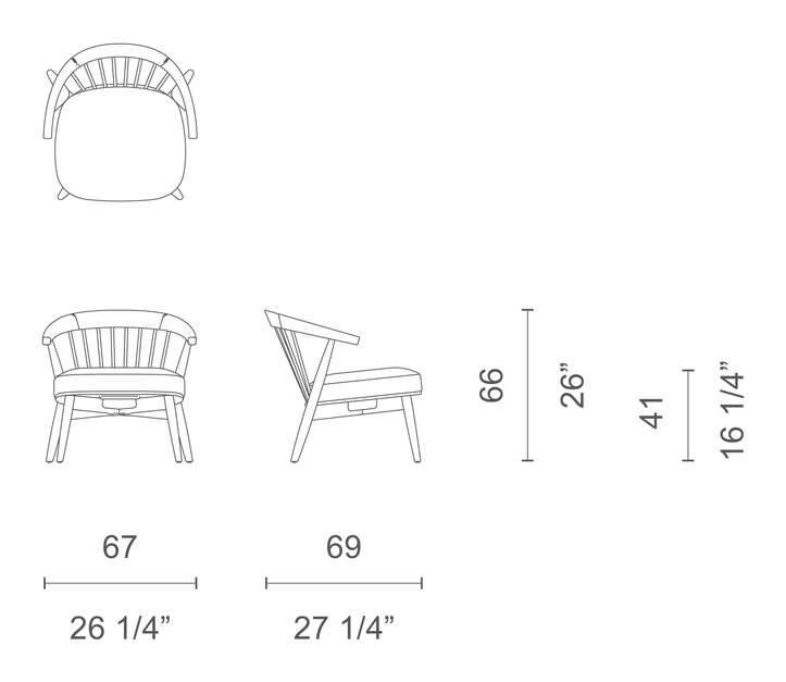 Newood Relax Lido Armchair by Cappellini, size drawing