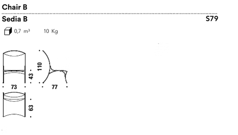 Arco Chair by Moroso, size drawing: Chair B