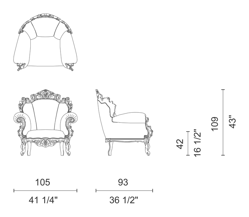 Proust Armchair by Cappellini, size drawing: PR_2