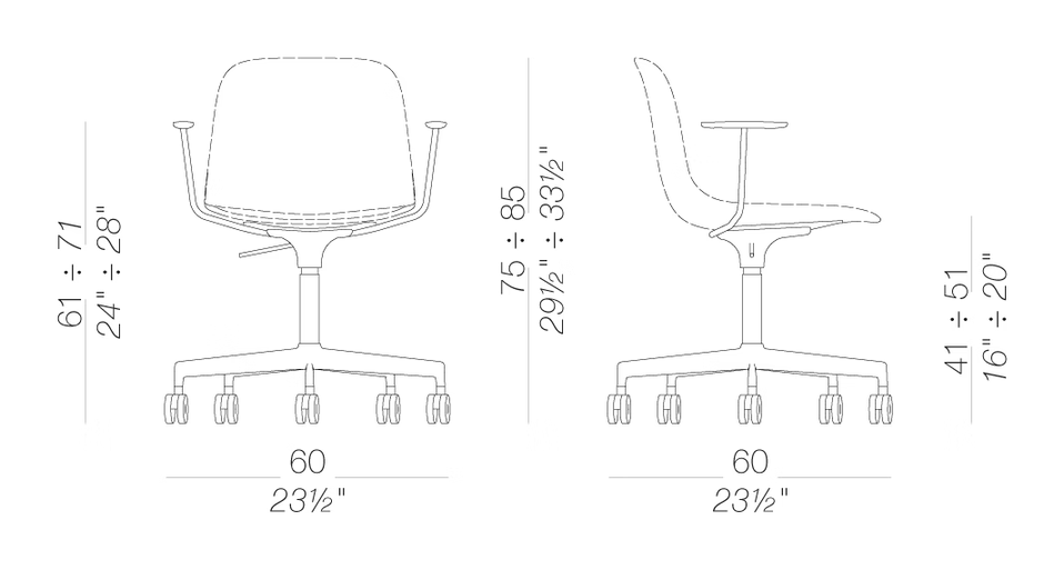 Seela S347 Chair by LaPalma, size drawing