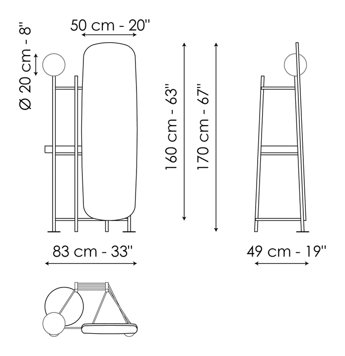 Salomé Valet Stand by Bonaldo, size drawing: Salomé light