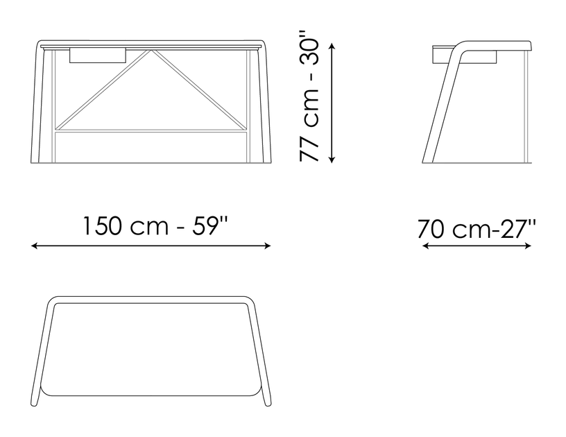 Scriba Writing Desk by Bonaldo, size drawing 1