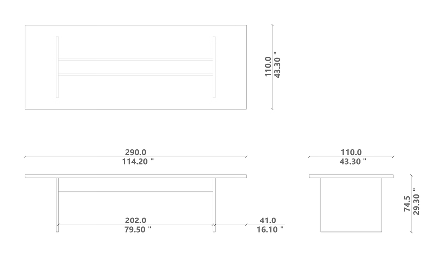 Venice Indoor Dining Table by Talenti, size drawing: 290 × 110