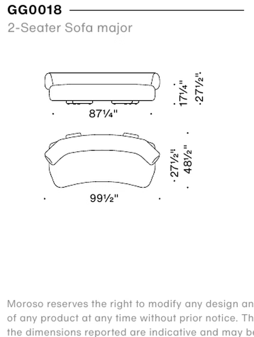 Gogan Sofa by Moroso, size drawing: 2-Seater Sofa major