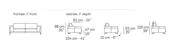 Cadorna Sofa by Nicoline, size drawing: Front and side views