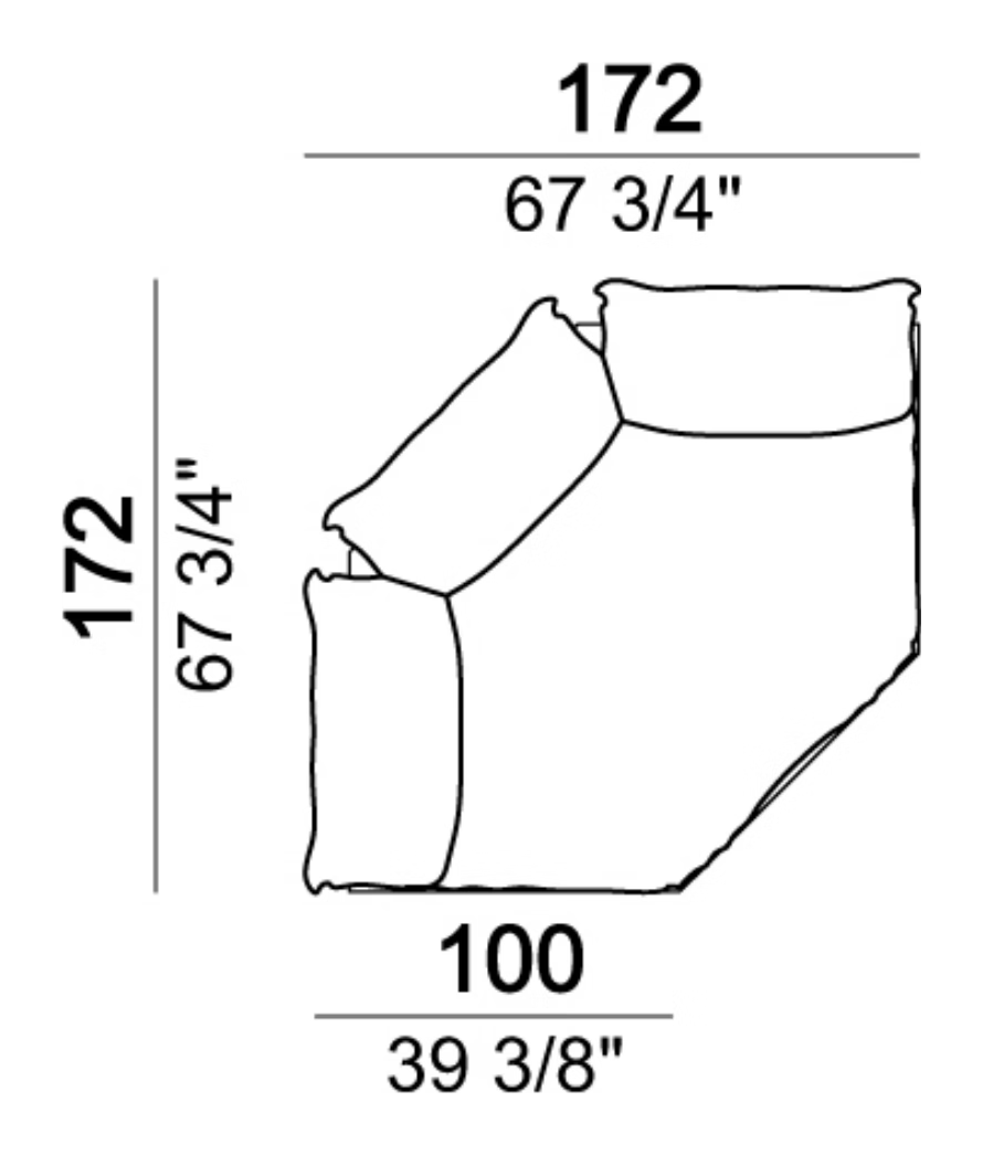 Wideboy Sofa by Arketipo, size drawing: Corner