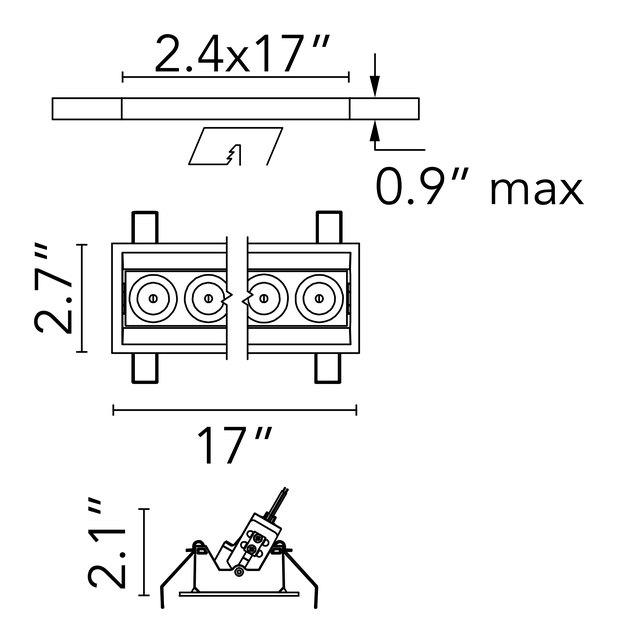Light Shadow Trim Downlight by Flos, size drawing: Light Shadow Adjustable Trim 12 Spots