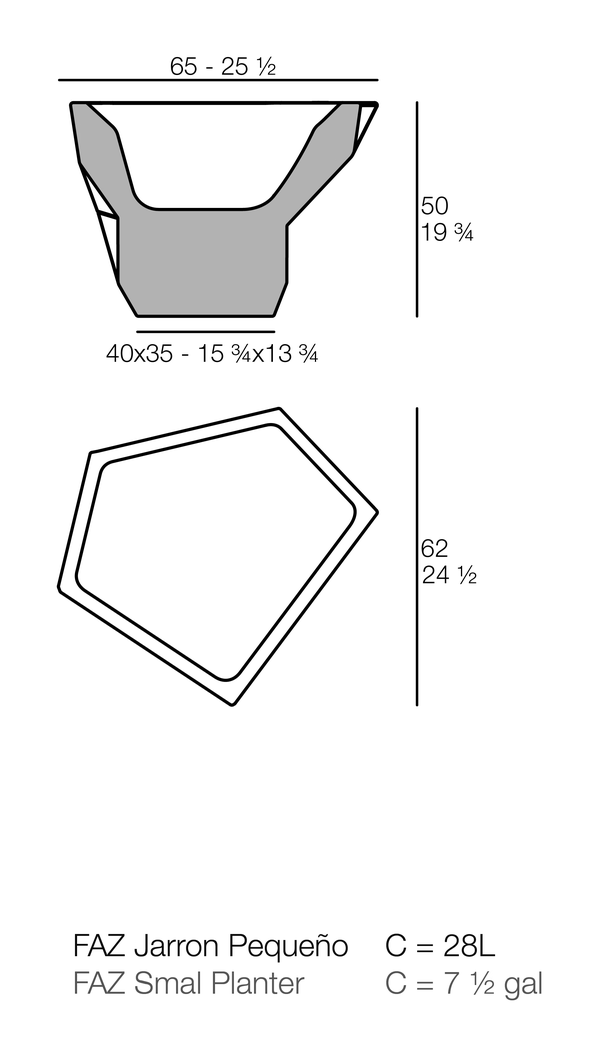 Faz Pot Planter by Vondom, size drawing