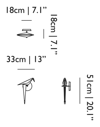 Perch Light Wall Lamp by Moooi, size drawing