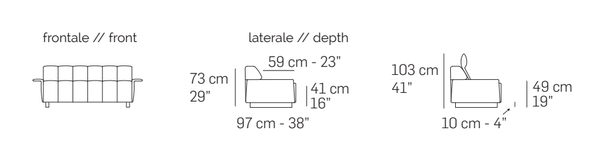 Zara Light Sofa by Nicoline, size drawing: Front and side views