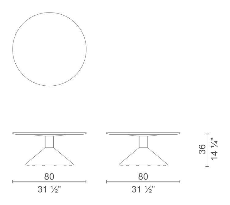 Lud'o Table by Cappellini, size drawing: LUT1O