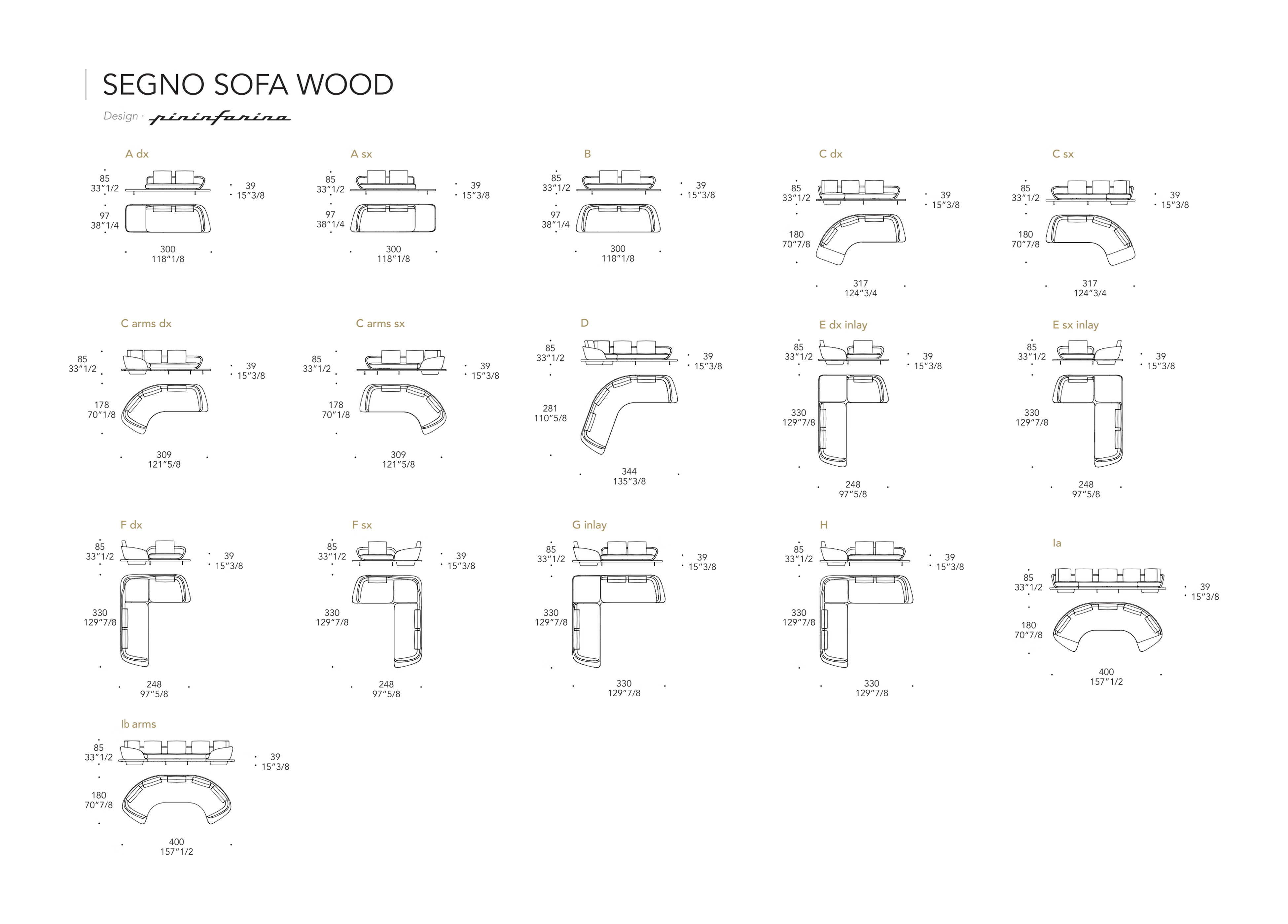 Segno Sofa Wood by Reflex, size drawing 1