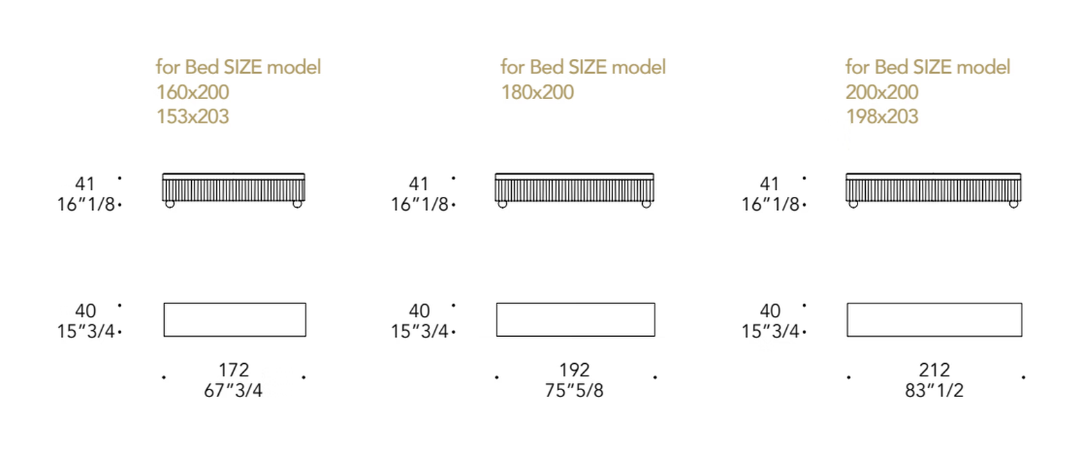 Plissé Panca Storage Bench by Reflex, size drawing