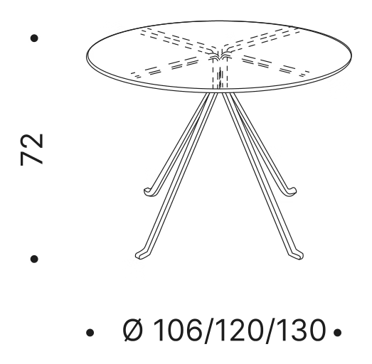 Cugino Round Dining Table by Driade, size drawing