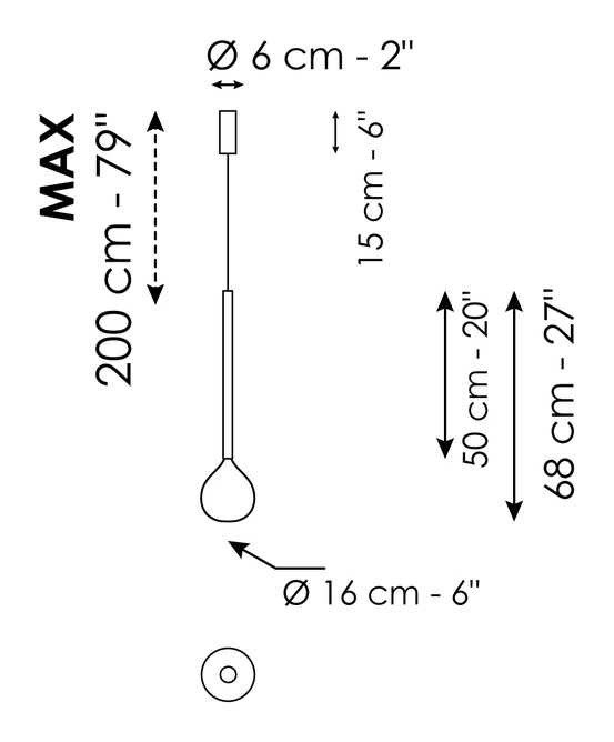 Sofì Pendant by Bonaldo, size drawing: 1 light suspension