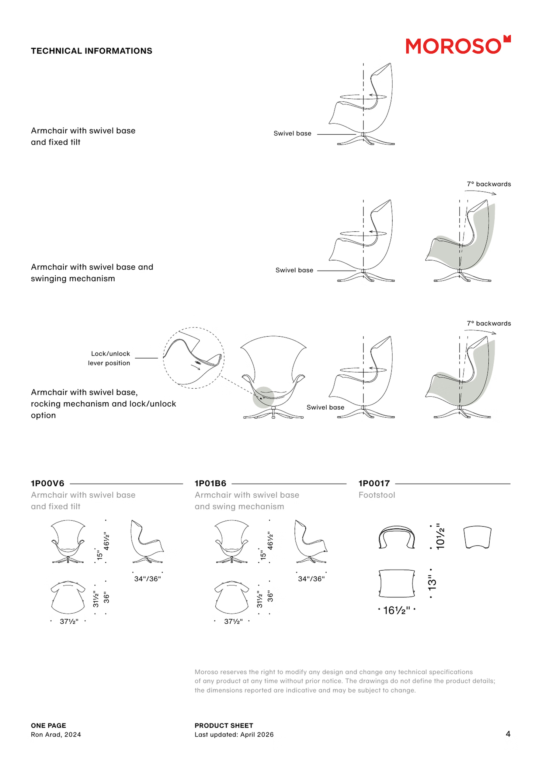 One Page Armchair by Moroso, size drawing