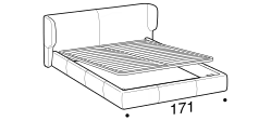 Claire Bed by Ditre Italia, size drawing: Queen size bed for 153x203 cm mattress with BOX mechanism