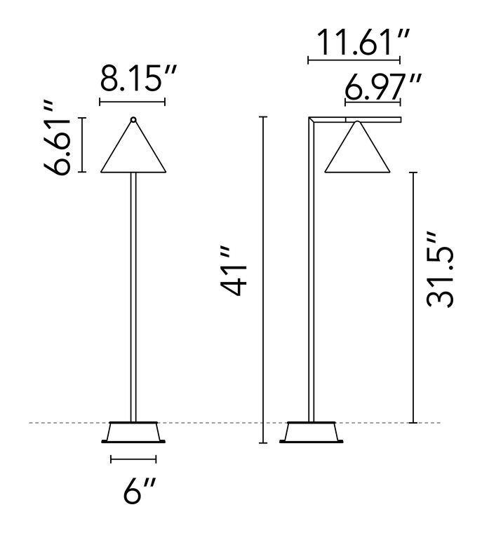 Captain Flint Bollard 2 Outdoor Light by Flos, size drawing