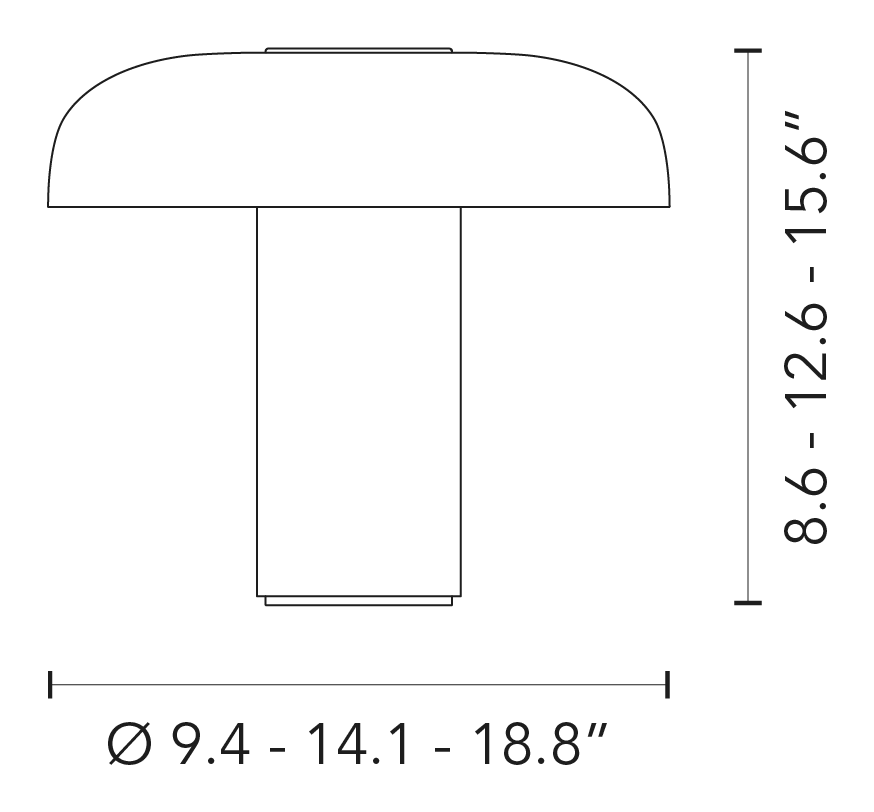 Tropico Table Lamp by Fontana Arte, size drawing