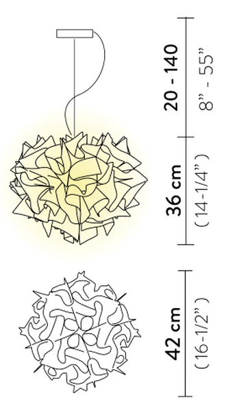 Veli Couture Pendant Lamp by Slamp, size drawing: Veli Suspension Small