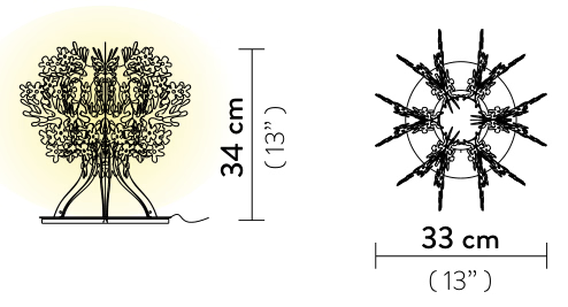 Fiorellina Table Lamp by Slamp, size drawing
