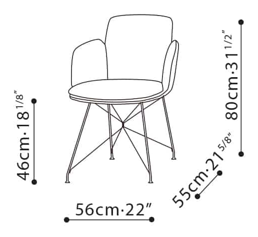 Wing Chair by Camerich, size drawing: C02H0404