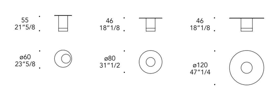Tau 40 Steel Vetro Coffee Table by Reflex, size drawing
