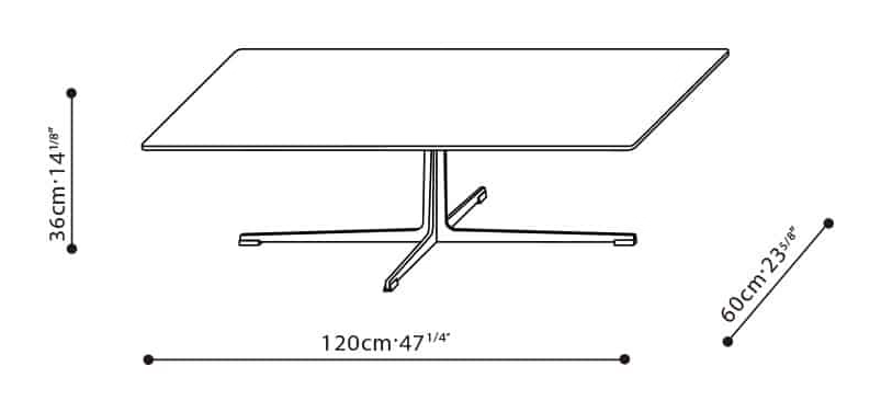 Vary Coffee Table by Camerich, size drawing: C06D1406