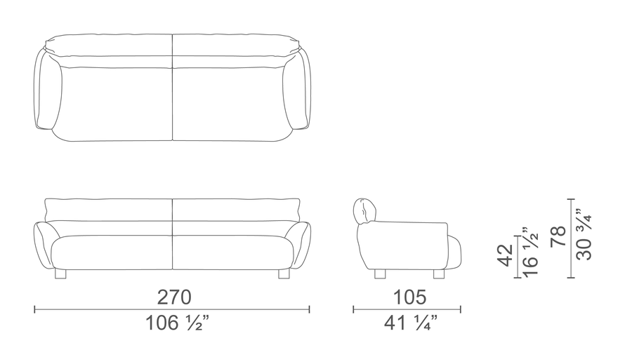 Lud'o Sofa by Cappellini, size drawing: LUS3