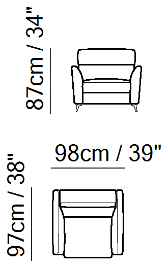 Stan Sectional by Natuzzi Italia: Chair, outline drawing with sizes