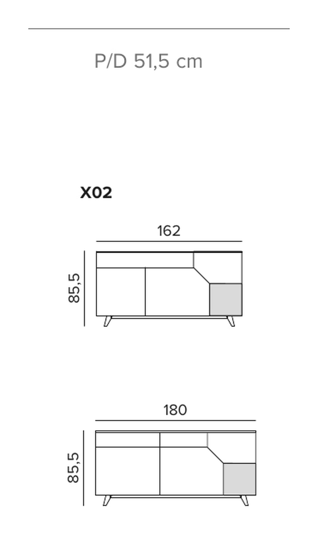 Remix Sideboard by Tomasella, size drawing: Configuration X02
