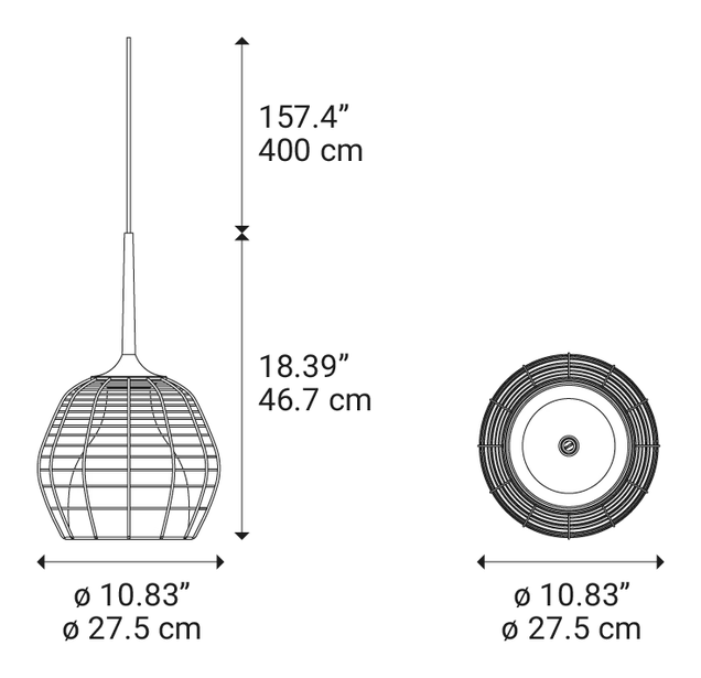 Cage Pendant Lamp by Lodes, size drawing