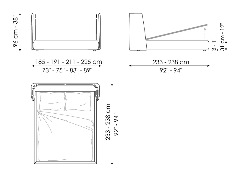 Basket Double Bed by Bonaldo, size drawing: Basket open