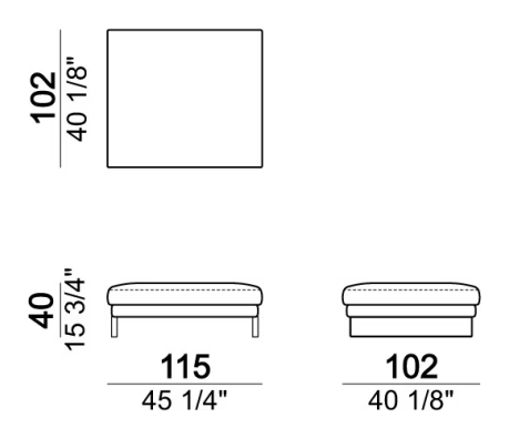 Ego Sofa by Arketipo, size drawing: Pouf
