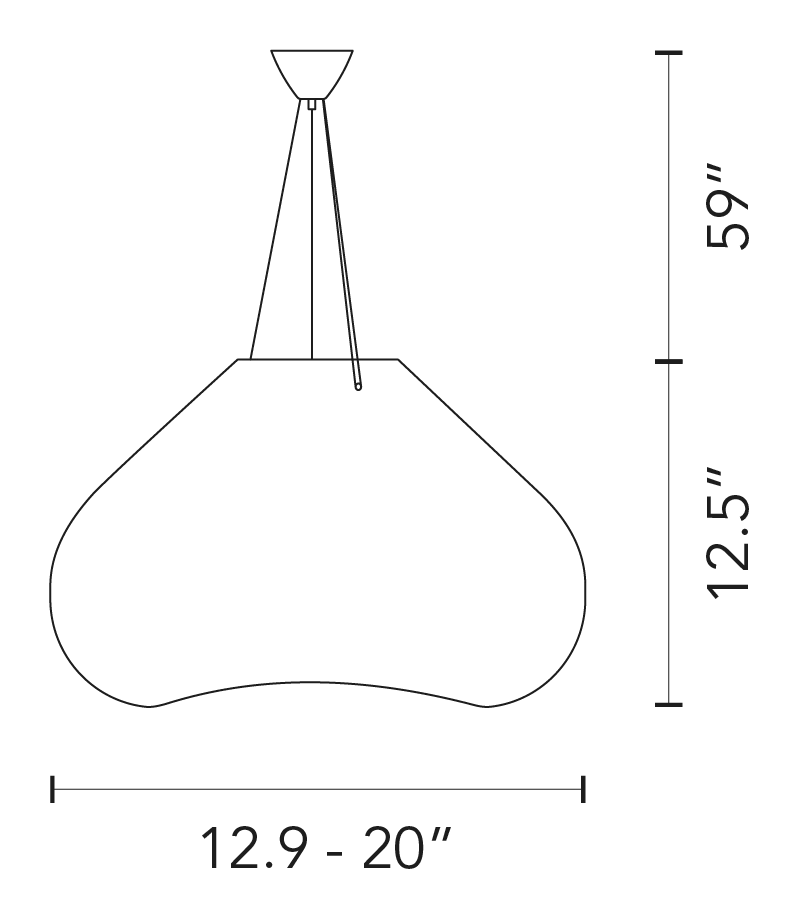 Bolla Pendant Lamp by Fontana Arte, size drawing