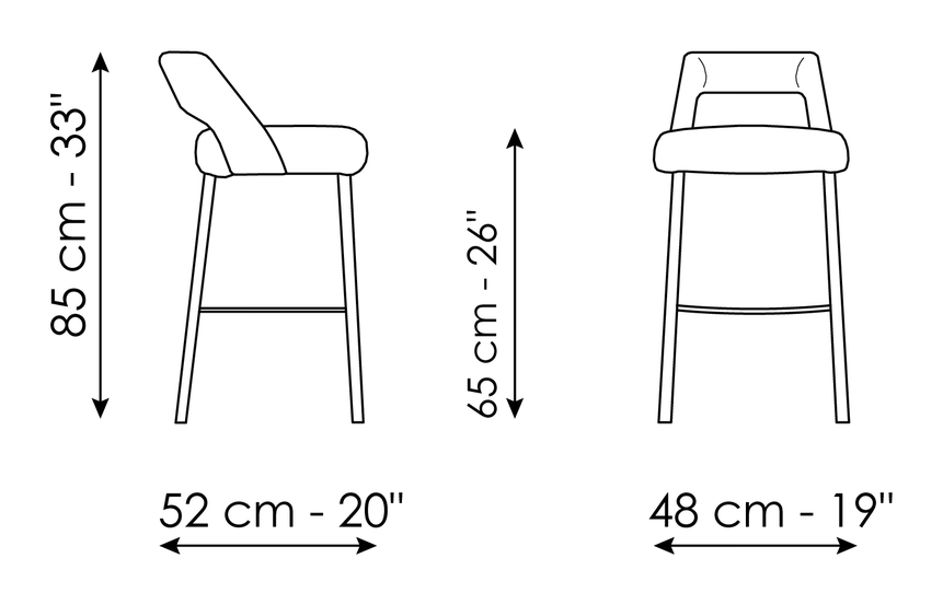 Mask Too Stool by Bonaldo, size drawing: Mask too H 65