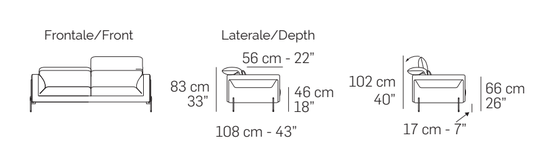 Claire Sofa by Nicoline, size drawing: Front and side views