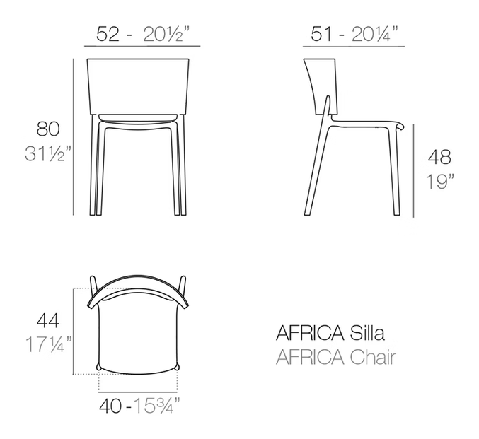 Africa Chair by Vondom, size drawing